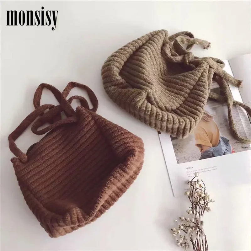Monsisy Winter Children Wool Bag For Girl Boy Handbag Kid Coin Purse Shoulder for Toddler Gift Baby Knitted Small Tote | Багаж и сумки