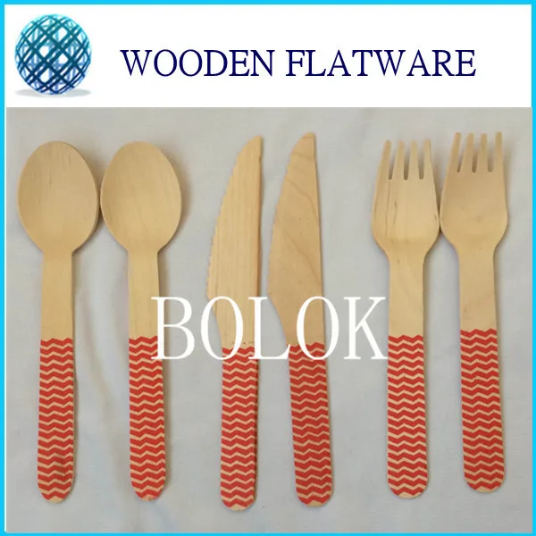 Bestellen 100 Satz (300 Stücke) 16 Cm Einweg Bunten Holz Geschirr Gabeln Messer Löffel