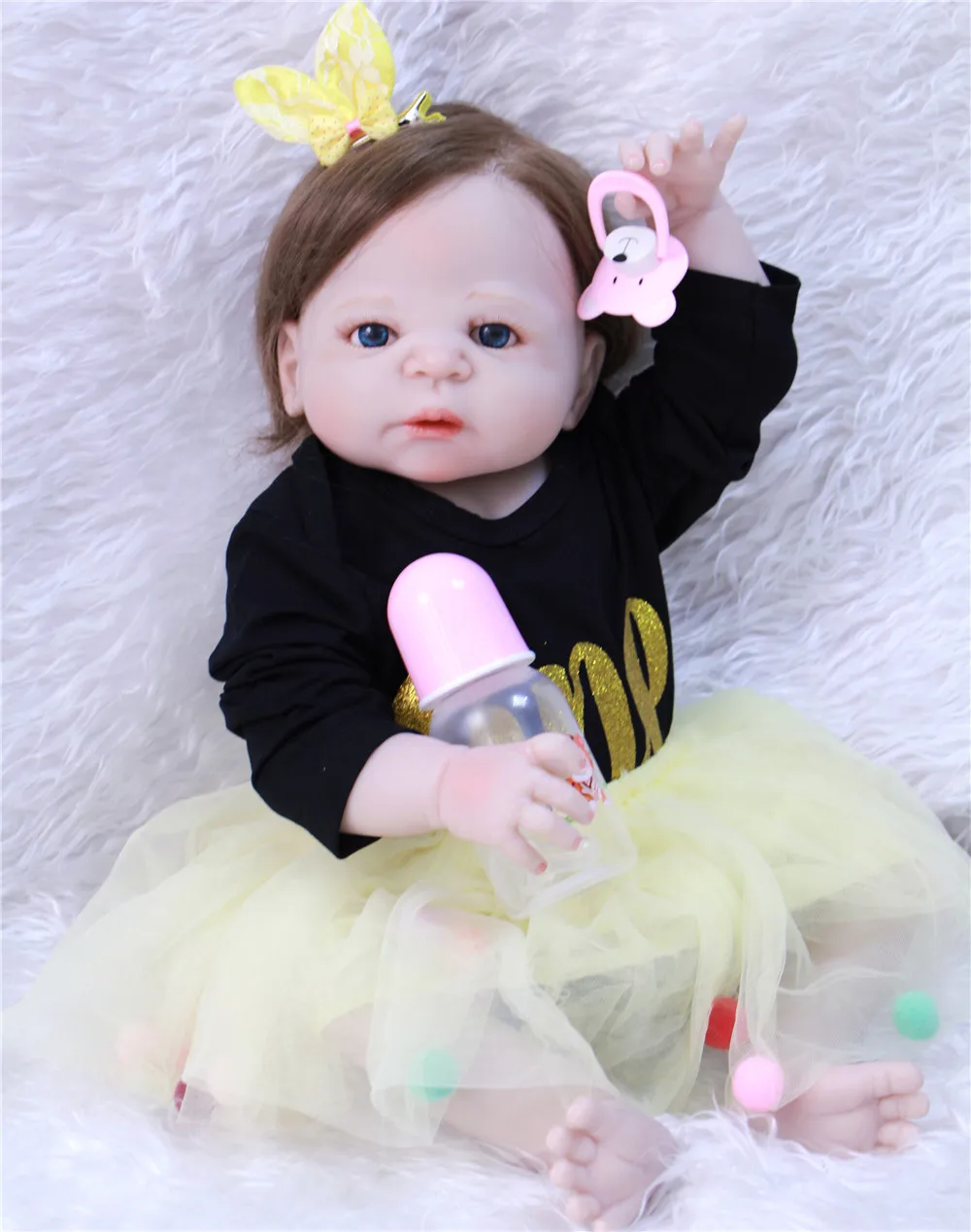 

22"/55cm Handmade fiber hair dolls Full Body Silicone Doll Reborn real touch looking girl bebe kids birthday Xmas play house toy