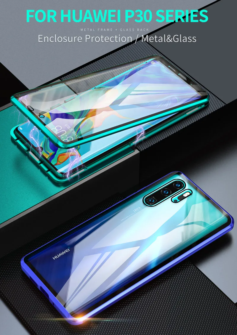 Двусторонний прозрачный стеклянный Магнитный чехол для huawei P30 P20 mate 20 Pro Nova 3i 4 5 Pro 5i Honor 20 Pro 20i V20 Роскошный Полный Чехол