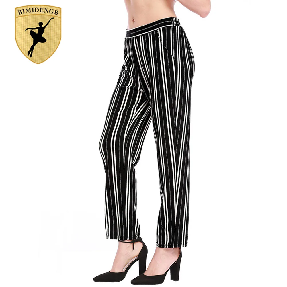 BIMIDENGB 2019 Vertical Striped Skinny Pants Women Elastic Mid Waist Pocket OL Style Work Trousers 2018 Summer Long Pencil | Женская