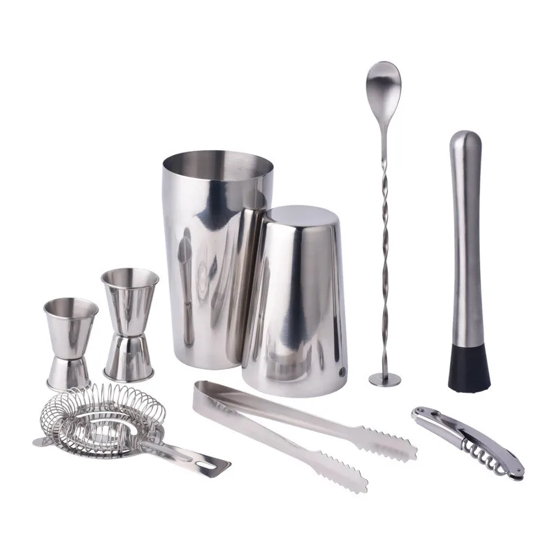 

New arrival boston Double shaker bar tools bpa free Stainless steel 304 high-end 9 pieces cocktail shakers set