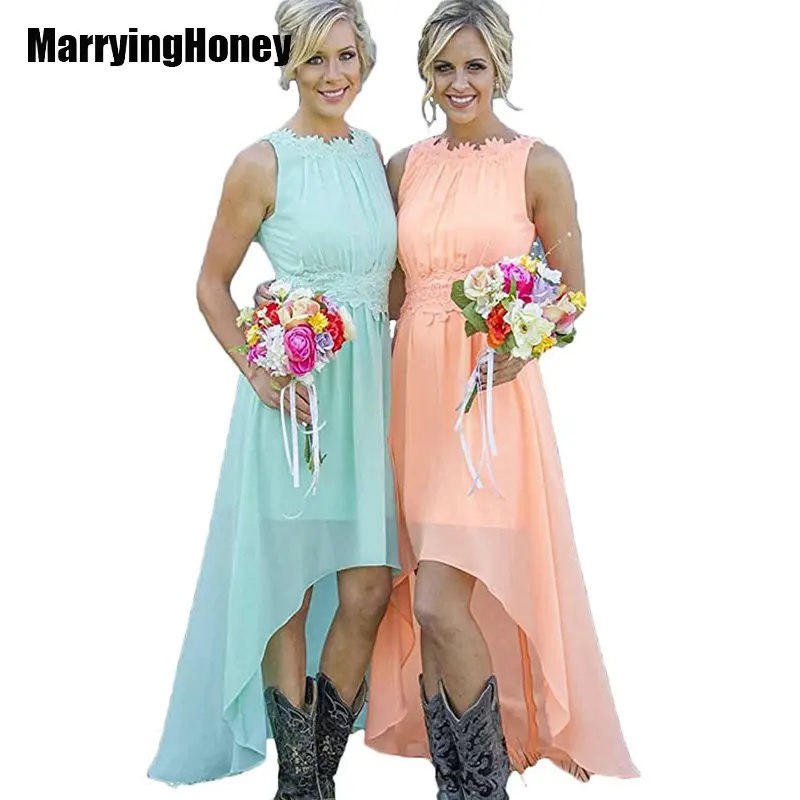 Платье подружки невесты с круглым вырезом шифоновое платье в богемном стиле
