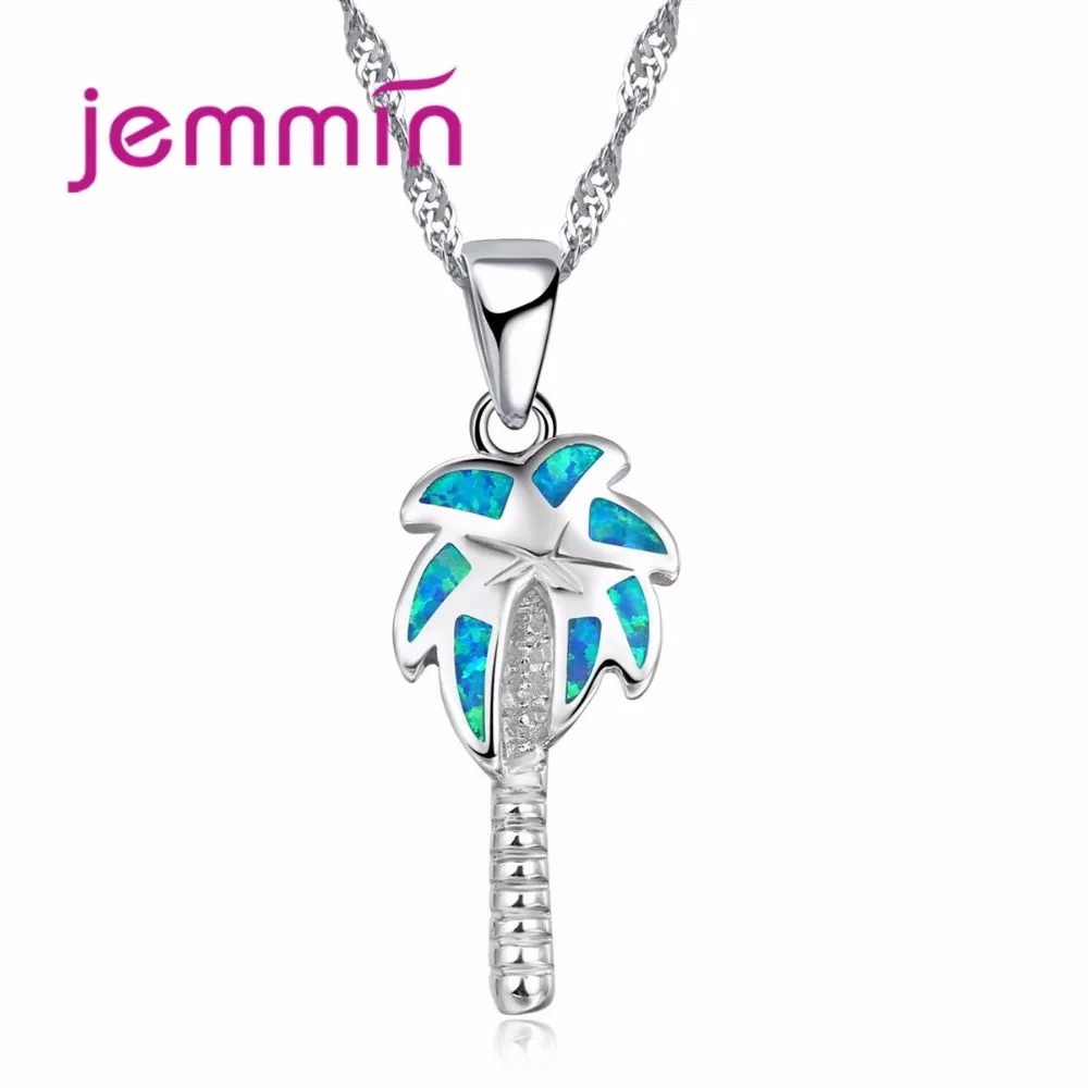 Женское Ожерелье с кулоном из серебра 925 пробы голубым огненным опалом|necklace