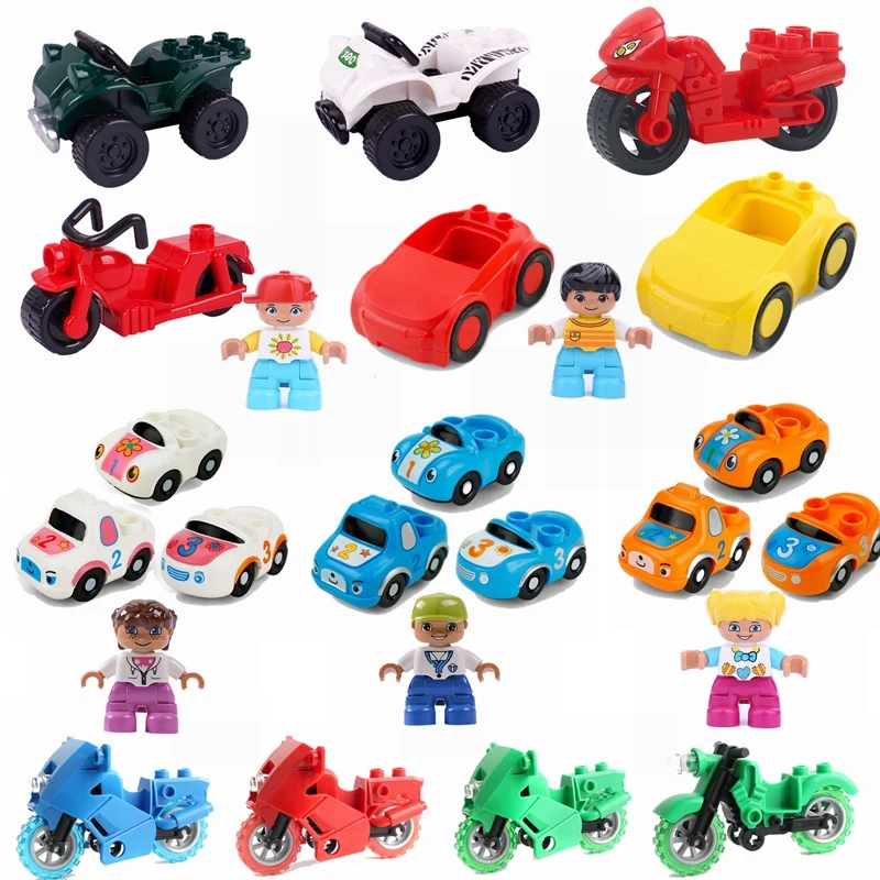 Конструктор Duplo для детей фигурка машины и мотоцикла большой размер MOC