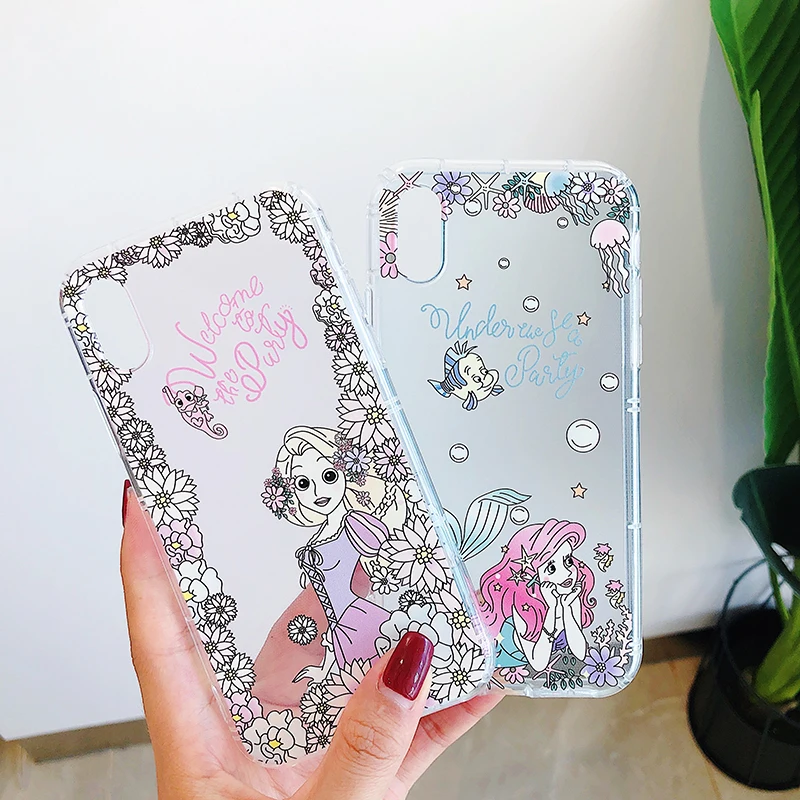 For iPhone XR Cute jasmine princess air float phone Cases iphone X XS Max Ariel soft cover 6 7 8plus |
