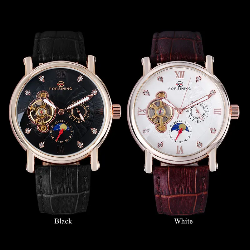 FORSINING Мужские автоматические часы с Лунной фазой мужские механические