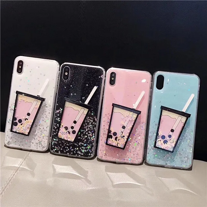 Jelly Color Glitter Milk Tea Phone Case for iPhone XR X XS Max For 6 6S 7 8 Plus 11 Pro Back Cover Soft Cases |