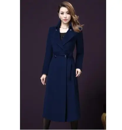 Dark blue Осень-зима, шерстяное пальто, женское кашемировое шерстяное пальто, Женское пальто с длинным рукавом, плюс размер, 5XL, топы, длинное, качественное, теплое, MS, верхняя одежда - Цвет: Dark blue