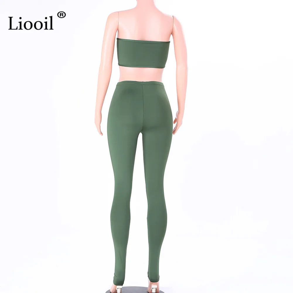 Liooil/комплект из 2 предметов без бретелек, женская одежда, сексуальные Клубные наряды, комплект из двух предметов, топ и штаны, черно-белый спортивный костюм, комплект в комплекте