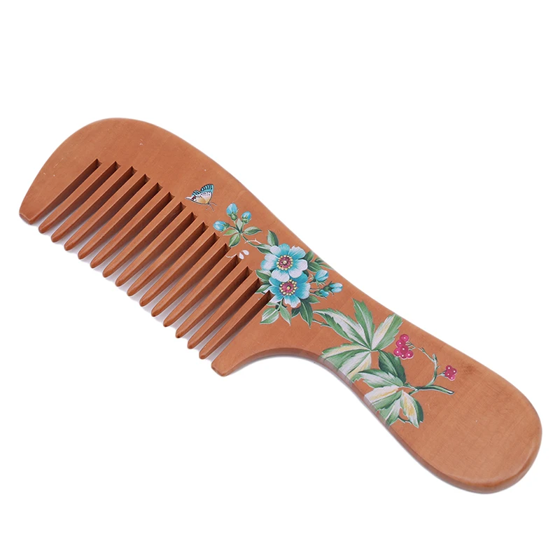 love flower 1PC Peach Wood Hairbrush Ventilation Comb For Salon Family Use Hairdressing Beauty anti-static Massage Scalp Comb - Цвет: love flower