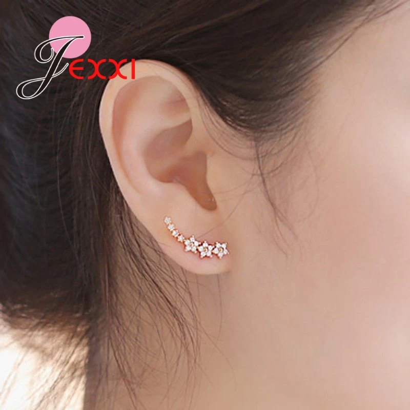 

Romantic High Quality Korean Flowers Stars Stud Earring Paved Brilliants White Crystals Fancy Jewelry For Women Ladies