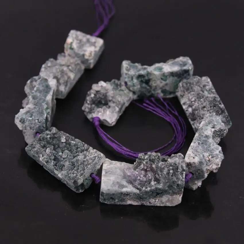 

15.5"/Strand Large Size Raw Amethysts Geode Quartz Drusy Rectangle Nugget Beads,Gems Crystal Druzy Slab Slice Pendants Jewelry