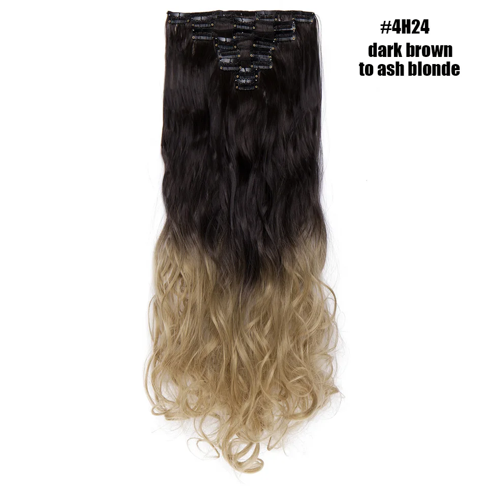4H24 SNOILITE 2" 8 шт./компл. длинные волнистые натуральные заколки для наращивания волос высокотемпературный волоконный шиньон синтетические 18 клипов в прическе - Цвет: 4H24