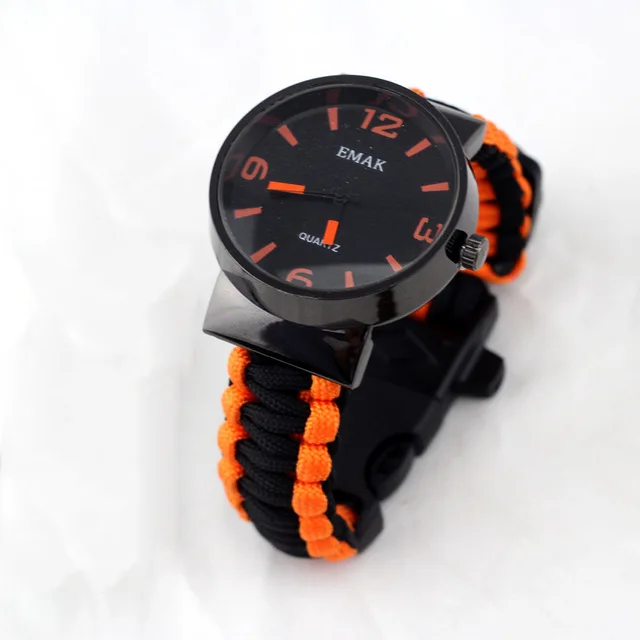 Orange Watch Открытый выживания походные часы компас свисток Паракорд Браслет плетение нож спасательный канат SOS оборудование инструменты Рождественский инструмент - Цвет: Orange Watch