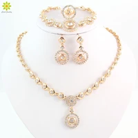 fashion round pendant crystal necklace earrings set gold color african bridal costume jewelry sets