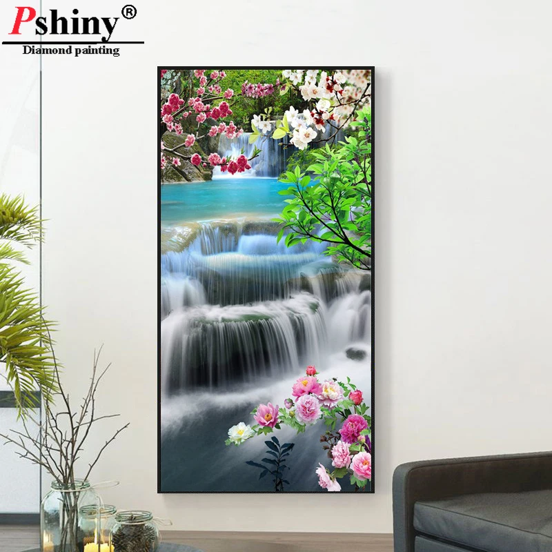 PSHINY 5d DIY Алмазная вышивка Цветы речной пейзаж мозаика полностью квадратные Стразы алмазная живопись вышивка крестиком F602