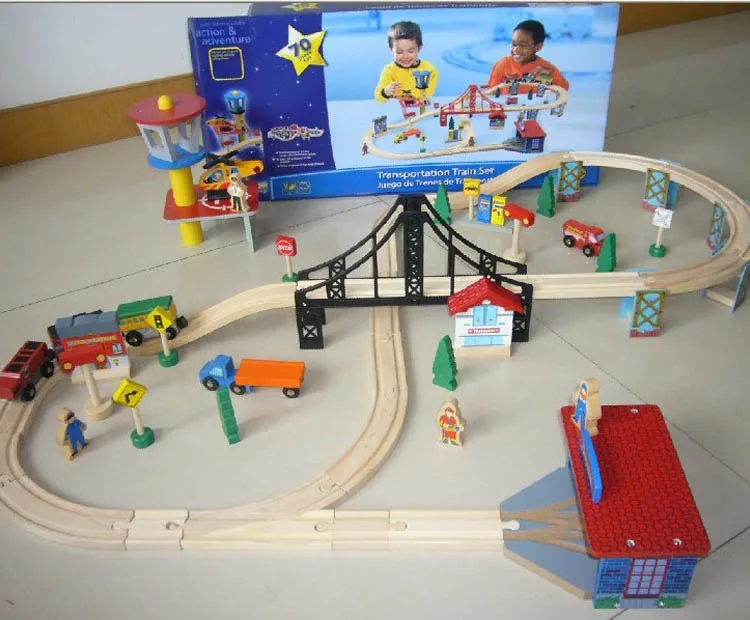 

70 pcs DIY wooden toys T train educational building block big scene train up kids toys puzzle toy birthday gift toy train