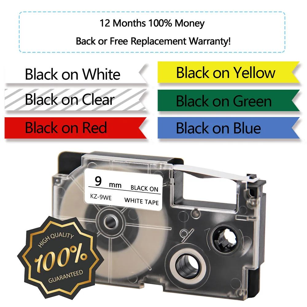 Absonic 9mm XR-9WE 4PCS Labels Tape For Casio Black on White Tags Maker LabelMaker Compatible Printers Ribbon | Компьютеры и офис