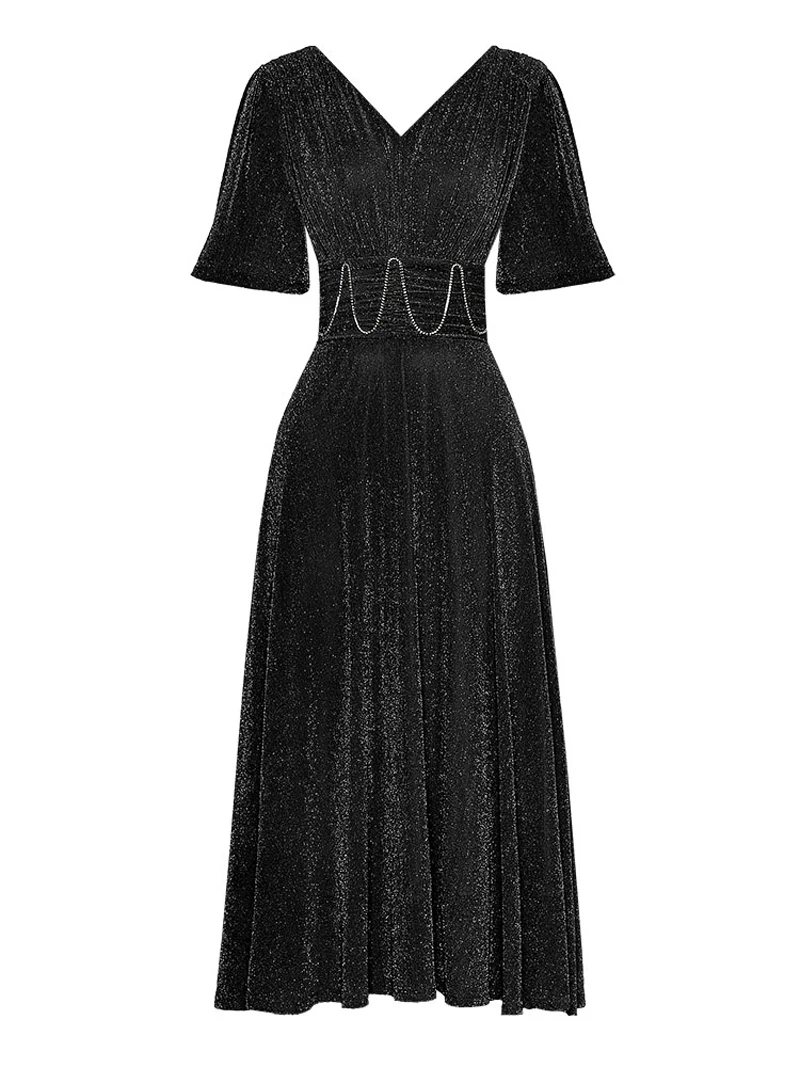 Сексуальные модные женские платья с низким V образным вырезом и высокой талией