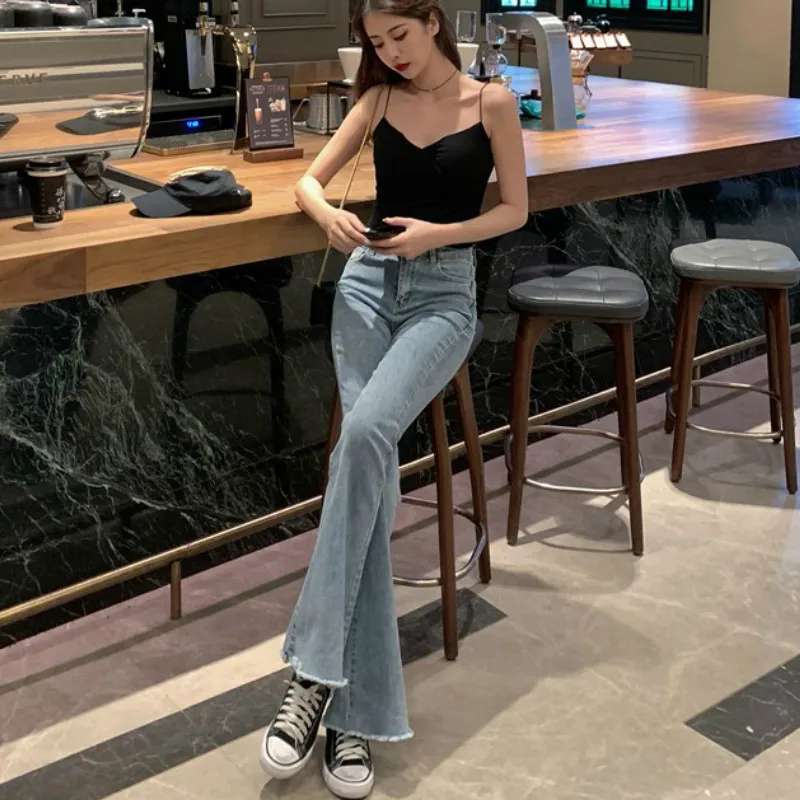 Джинсы WQJGR женские с высокой талией расклешенные брюки эластичным поясом длинные