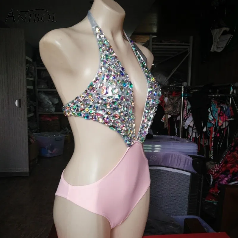 Женский слитный купальник Anibol сексуальный с высокой талией стразами и открытой