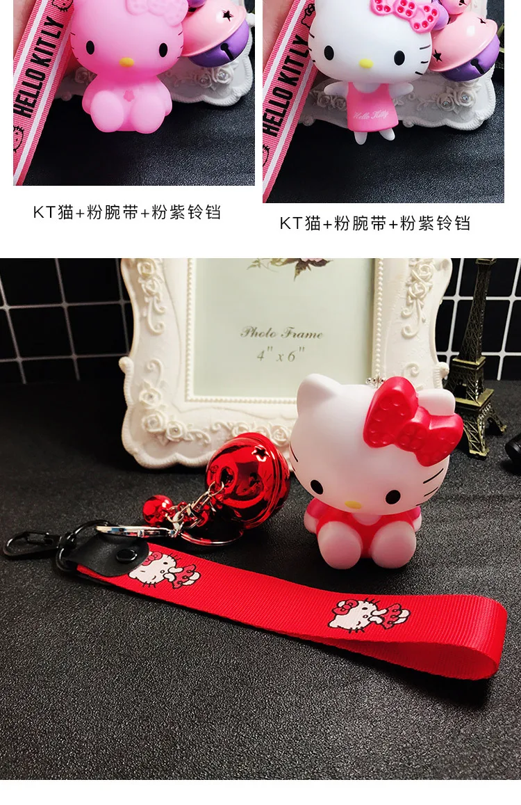 Милый мультяшный брелок hello kitty из кроличьего меха с помпонами и помпонами, брелок для женщин с кожаным ремешком и металлическим кольцом для ключей, брелок для автомобильных сумок D118