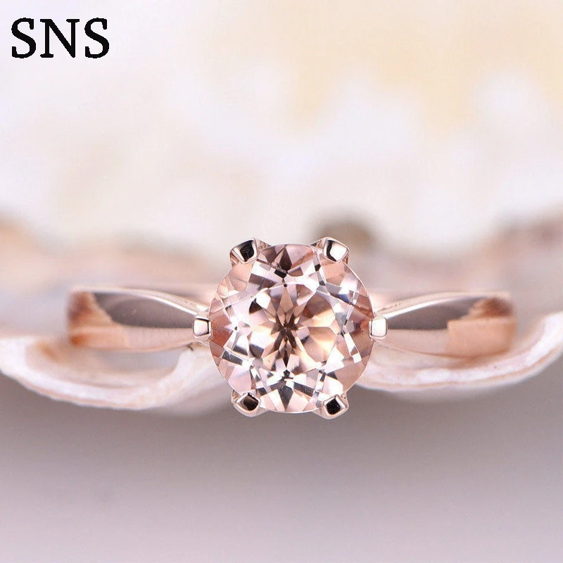 7.0m Round Shape Natural Morganite Engagement Ring 14K Rose Gold 6 Prong Setting For Women Fast Shipping Free Gift Box | Украшения и