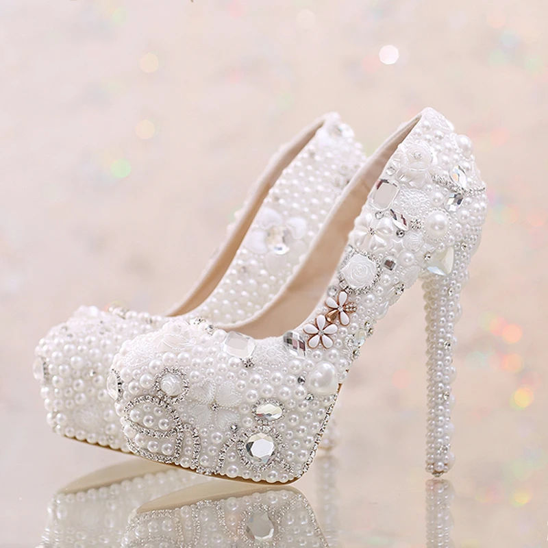 Ivory Pearl Wedding Shoes: Luxurious Rhinestone Platform Bridal Pumps image 5
