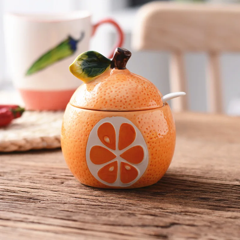 1 шт., креативная кухонная бутылка для приправ, флакон с крышкой, ложка, милый фруктовый тип, бутылка для хранения Чили, разные зерна - Цвет: Orange
