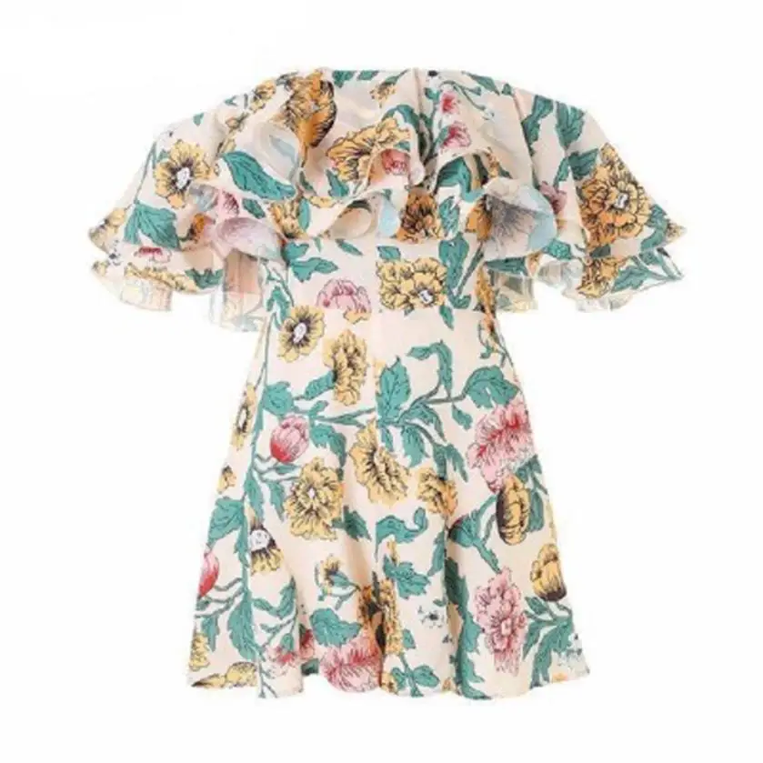 Женское боди с цветочным принтом и оборками открытыми плечами 2018 C30828|Комбинезоны