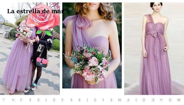 Vestido madrinha2019 Новое Тюлевое платье трапециевидной формы с рукавами-крылышками фиолетового и розового цветов длинное свадебное платье для гостей под$50