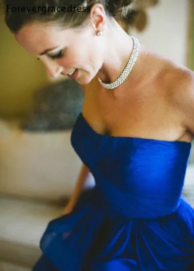 Недорогое Королевское голубое свадебное платье последняя модель без бретелек