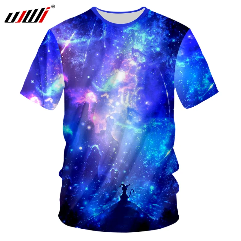 

UJWI 2018 Мужская брендовая одежда 3d Забавный принт синяя космическая галактика звезда Мужская футболка Hombre хип-хоп панк рубашки футболки дроп...