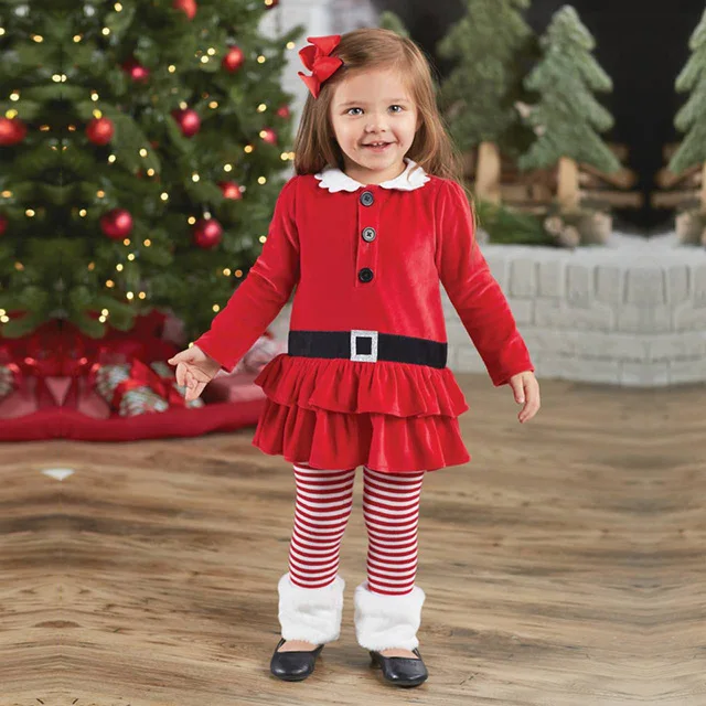 

2019 Xmas Fashion Baby Girls Clothes Dress+pants 2pcs Suits Children's Christmas Gift Baby Girls Long Sleeve Clothing Set