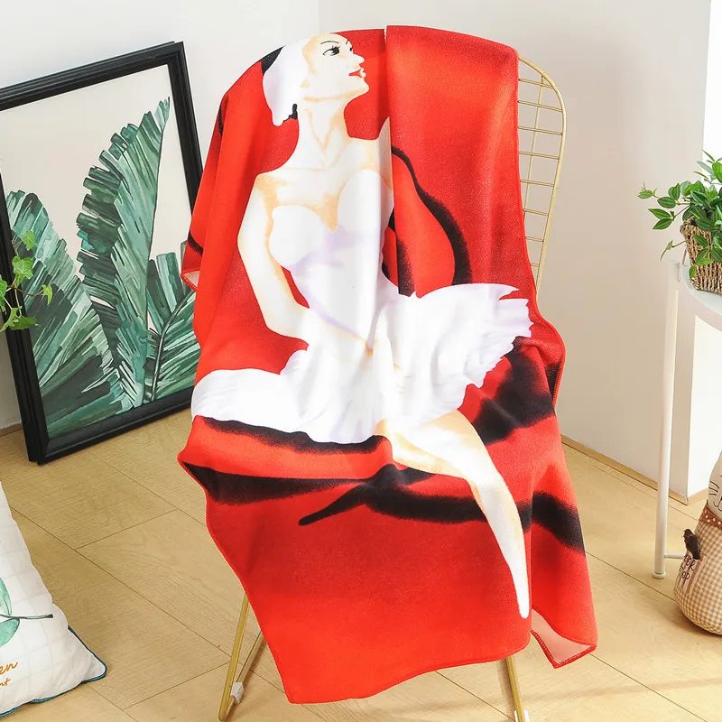 Пляжное полотенце из микрофибры абсорбирующее банное с милым рисунком пляжное