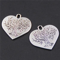 15pcs fashion tree of life charm heart shaped metal pendant necklace bracelet diy jewelry handicraft making 2322mm a404