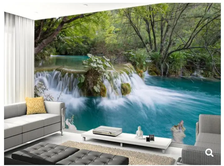 Индивидуальные обои с природными пейзажами Cascatella blu 3D фото для ресторана гостиной отеля настенные
