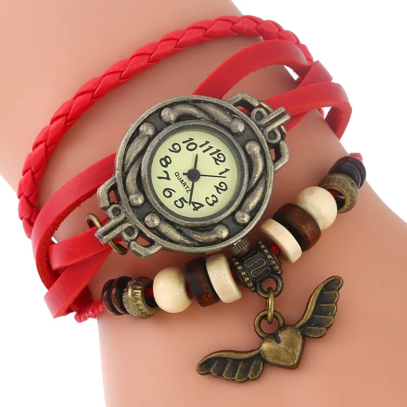 Женские кварцевые часы с кожаным ремешком крыльями и сердцем|montre fashion|montre amontre women