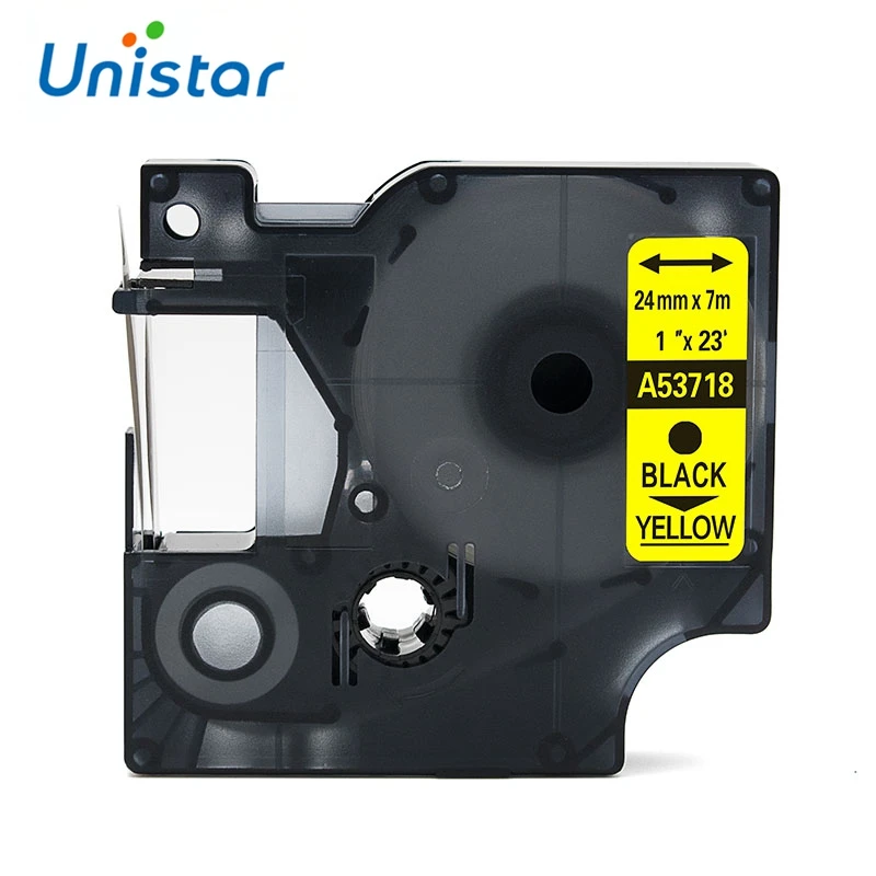 

Unistar 53718 Compatible for DYMO for D1 Label Tape Black on Yellow Labeling Cassette 1 Inch X 23Feet Cartridges 24mm Ribbons