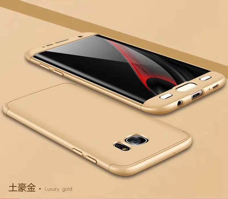 MuTouNiao For Samsung Galaxy S7 Edge Gold 360 Protection PC Plastic Shockproof Hard Back Case Cover |