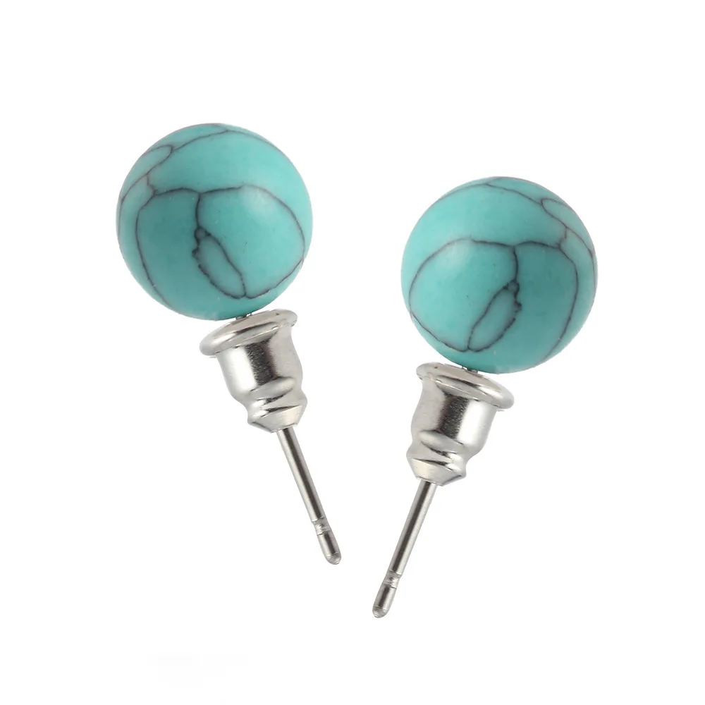 Carnelian Sandstone Crystal Opal Green Malachite Howlite Turquoise Stone Round natural earrings stone for women girls | Украшения и