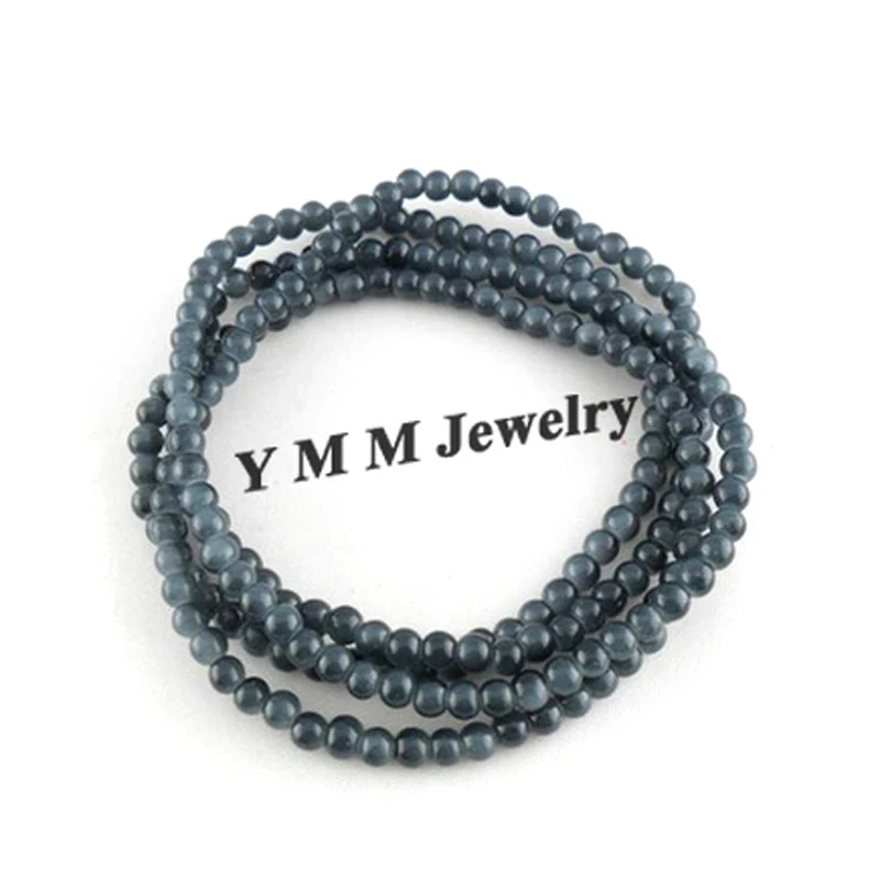 

Fashion 4mm Grey Glass Beaded Bracelets 4 Rows Enlaced Bracelets 12pcs/lot Wholesale
