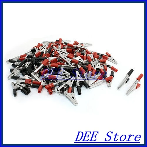 

100PCS 53mm Black Red Insulating Covered Test Probe Alligator Clips