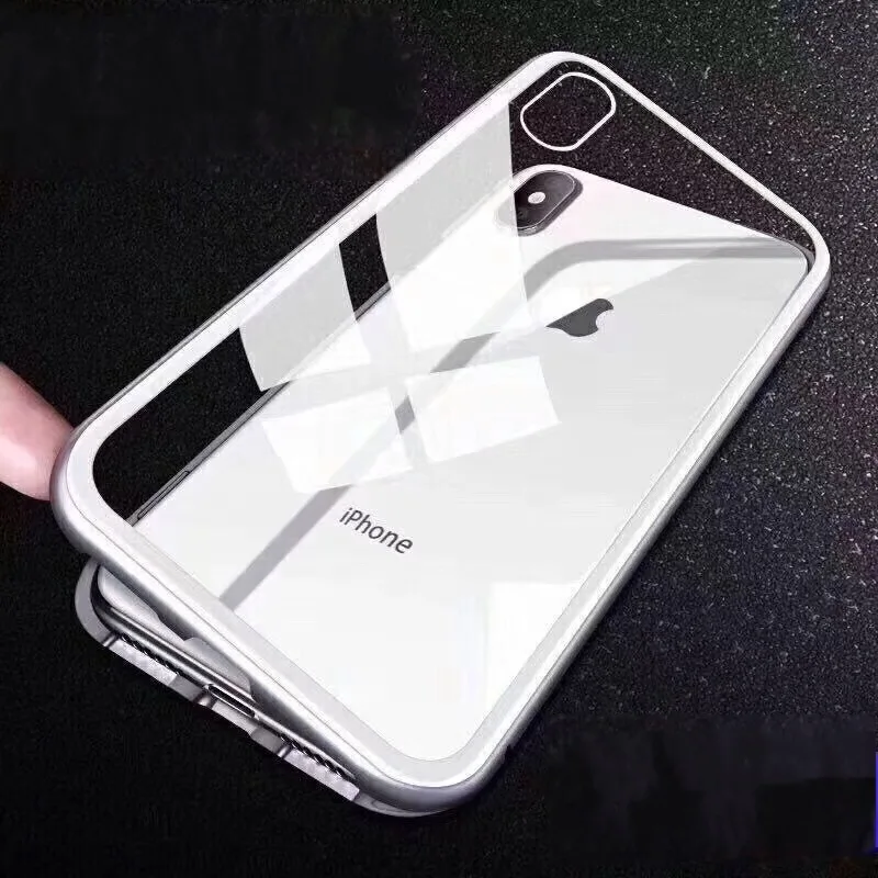 Магнитная адсорбции флип чехол для телефона iPhone X задняя закаленное Стекло +