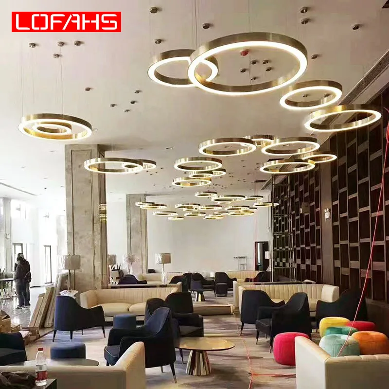 LOFAHS современный светодиодный светильник, роскошный большой комбинированный круг для гостиной, светодиодный светильник, подвесные светильники, кольцевые люстры, лампа