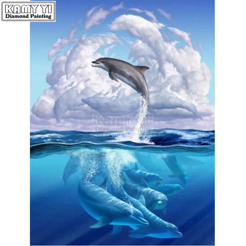 

Dolphins 5D DIY Diamond Painting Cross Stitch Needlework Diamond Embroidery square Full Diamont painting wall Decorative LK1
