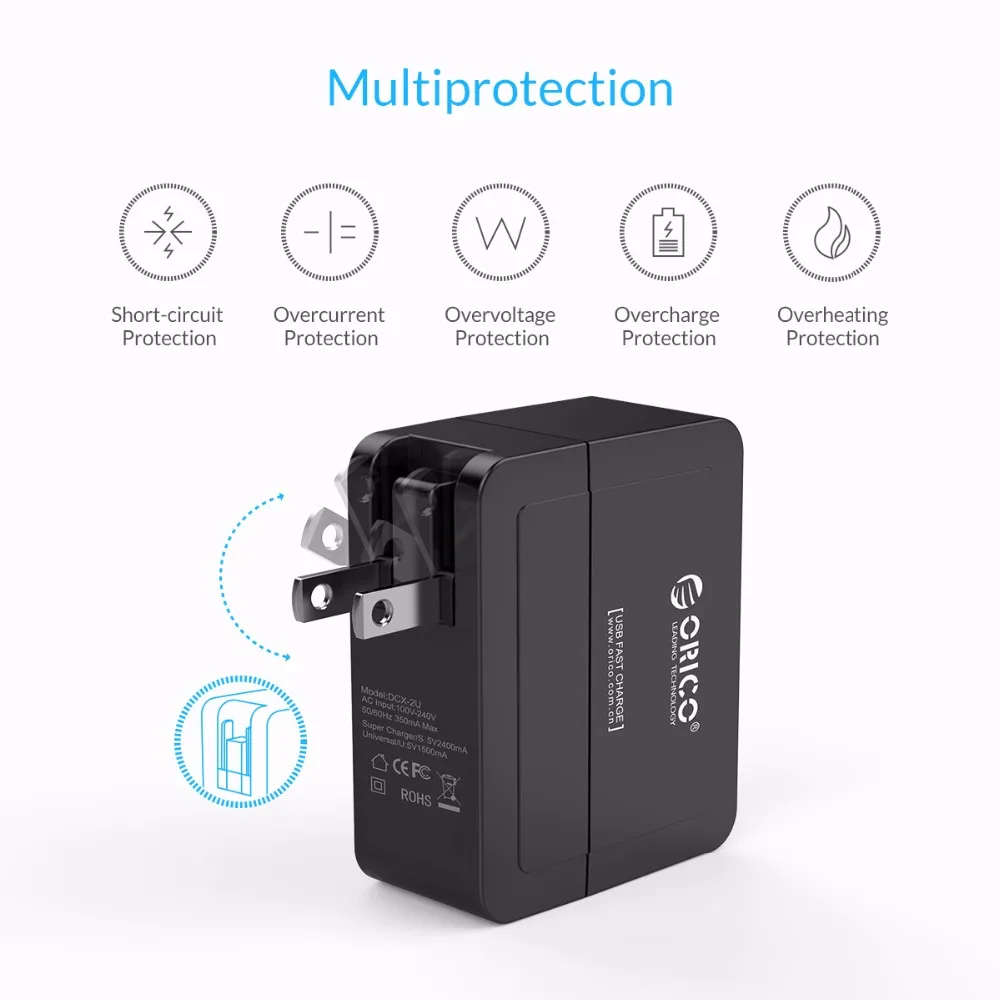 Настенное зарядное устройство ORICO 5 В мобильный телефон А для iPhone Samsung Huawei 12 Вт |