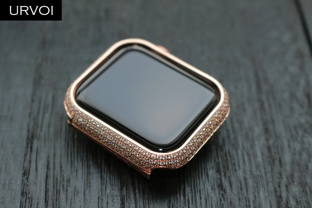 URVOI блестящие стразы чехол для Apple Watch series 4 3 2 1 чехол металлический бампер Защитная рамка для iWatch чехол роскошный ремешок