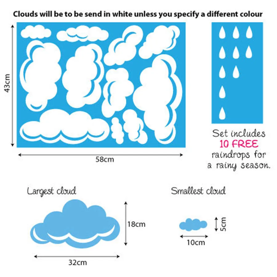 Виниловая наклейка на стену в виде капель дождя облаков для детской комнаты